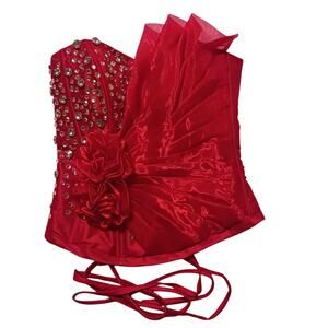 Red rhinestone organza corset bustier top S-M